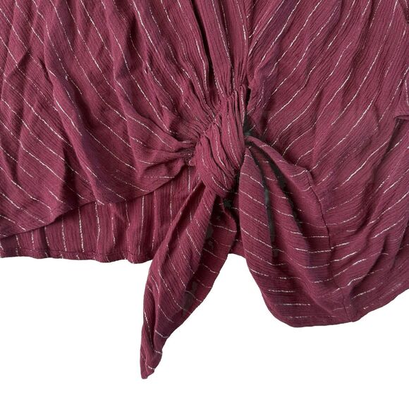 Juicy Couture Ruffle Sleeve Tie Front Top Burgundy Metallic Size Large - Picture 9 of 12